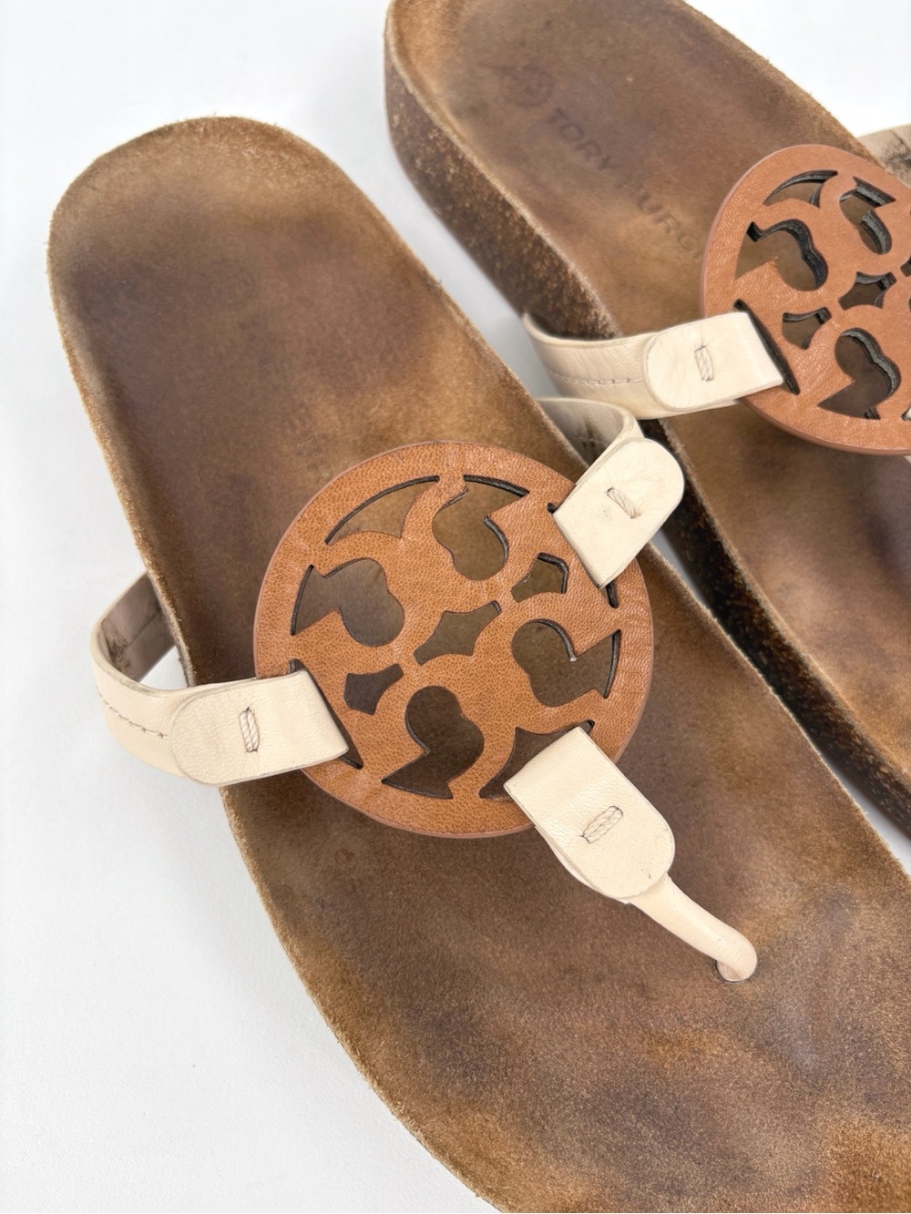 TORY BURCH Miller Cloud Leather Cork Sandals in Cream Caramel US 8.5 - Picture 6 of 13